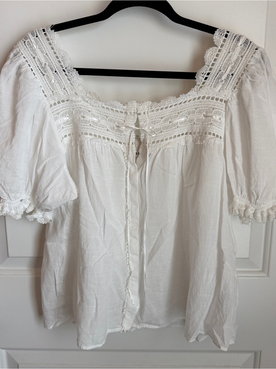 INDUSTRY Tops - Industry White Lace-Trim cotton Peasant Blouse